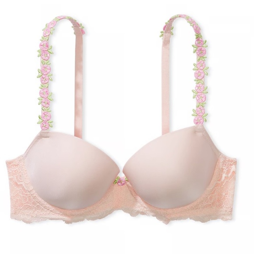 Victoria’s Secret 38DDD Bra Light Pink Rose Petal Strap Dream Angels Demi